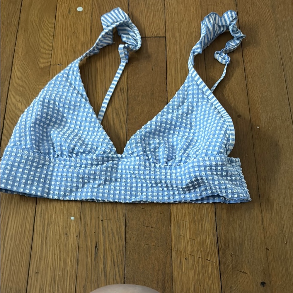 Blue and White Checkered Bikini Top